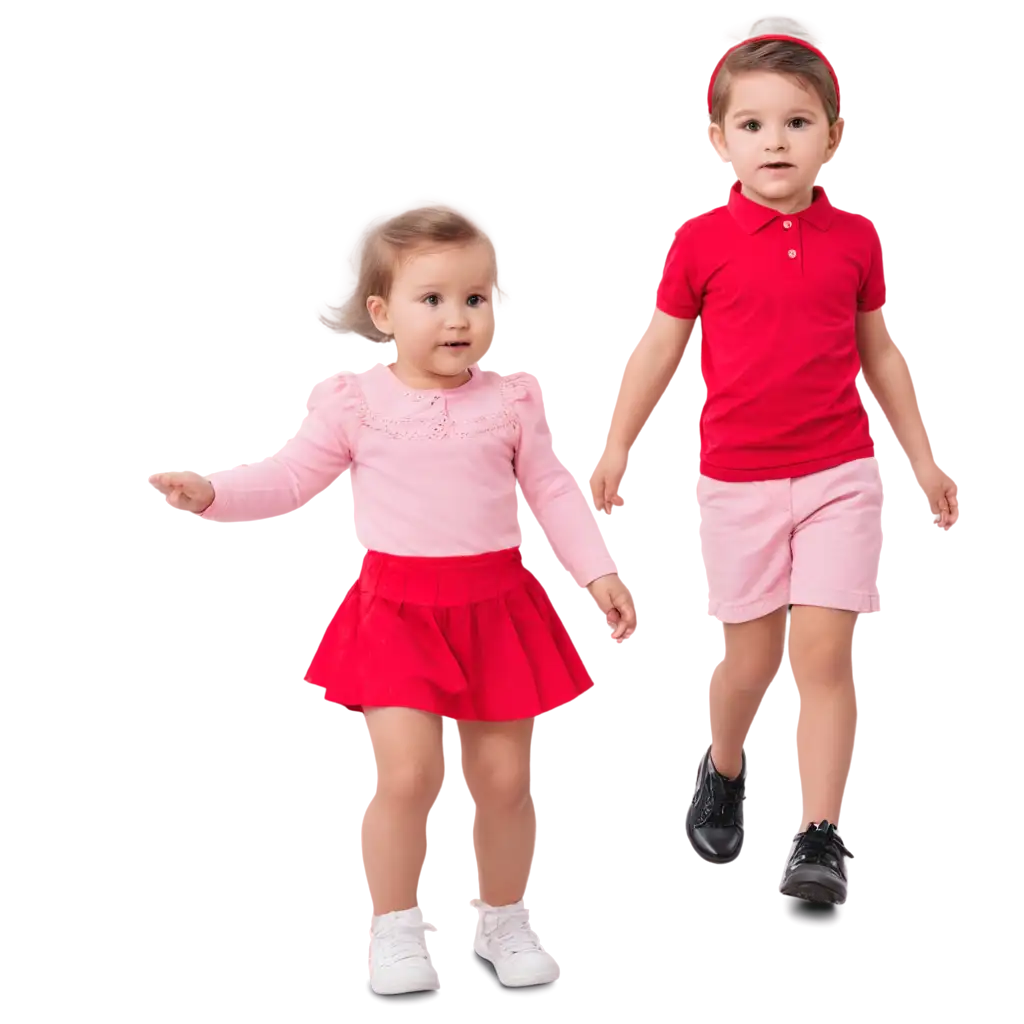 a cute baby girl wearing red shirt and pink skirt