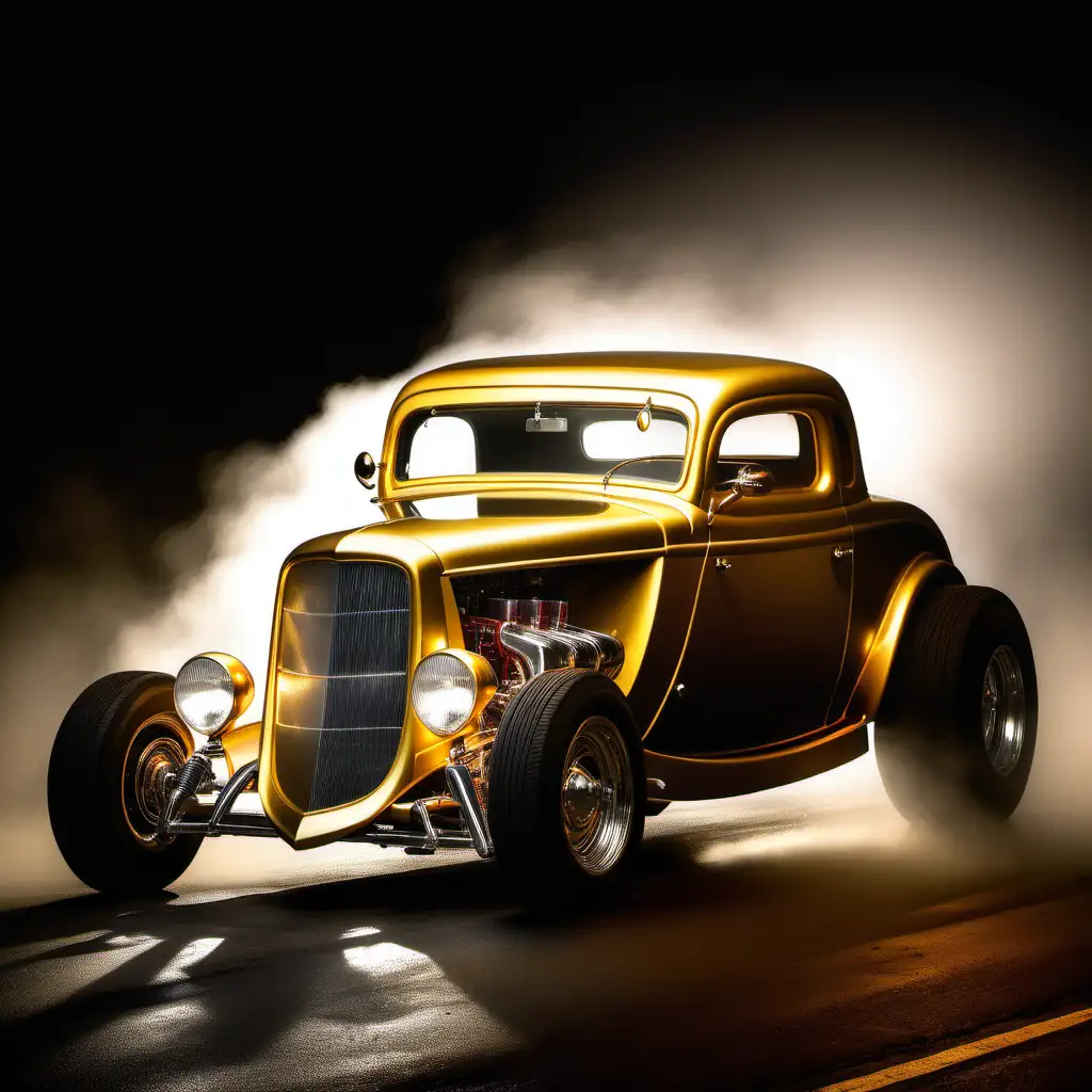 1934 Ford Hot Rod 3Window Coupe Nighttime Spotlight in Fog