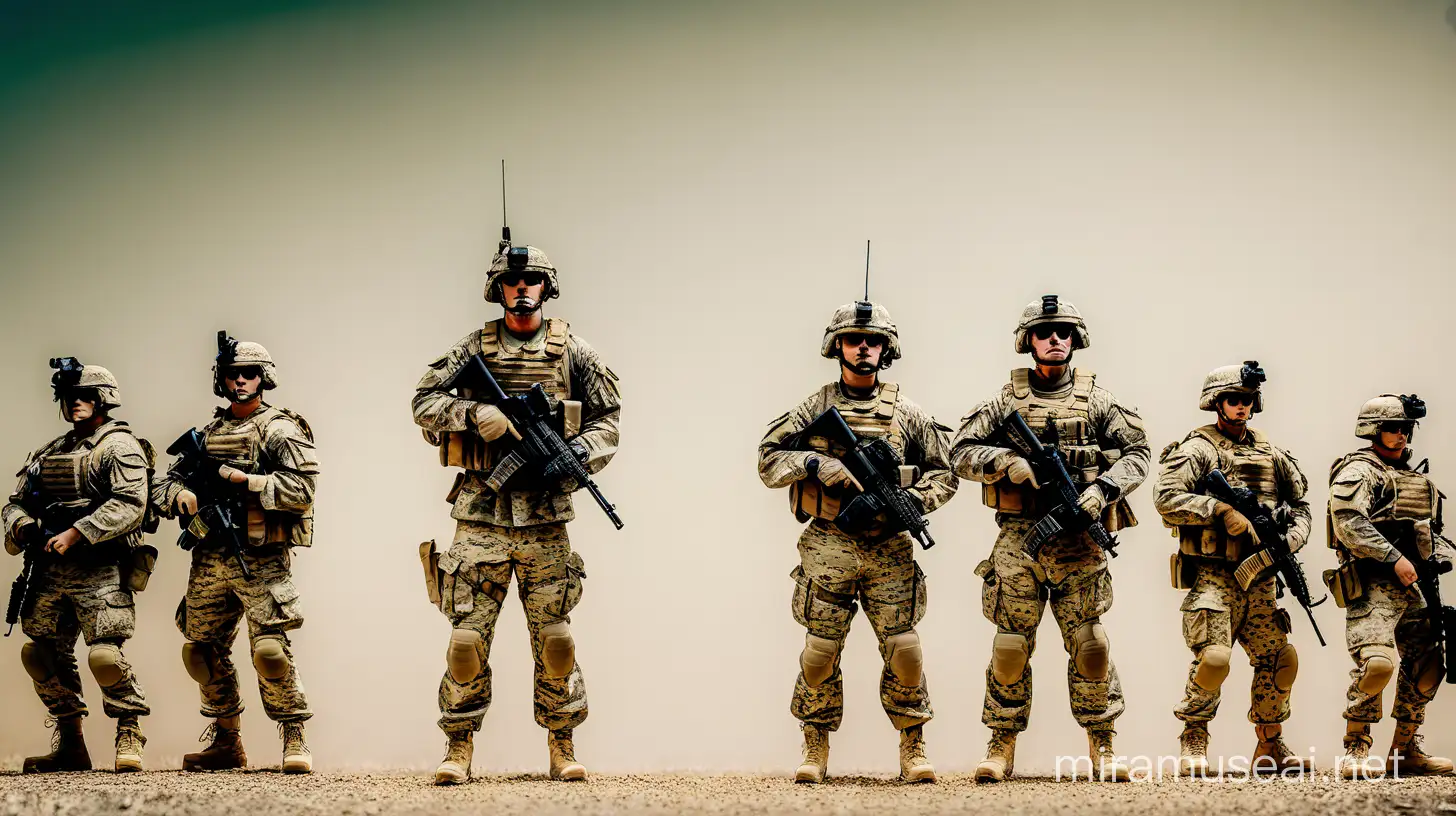 Us army squad standing alone 

