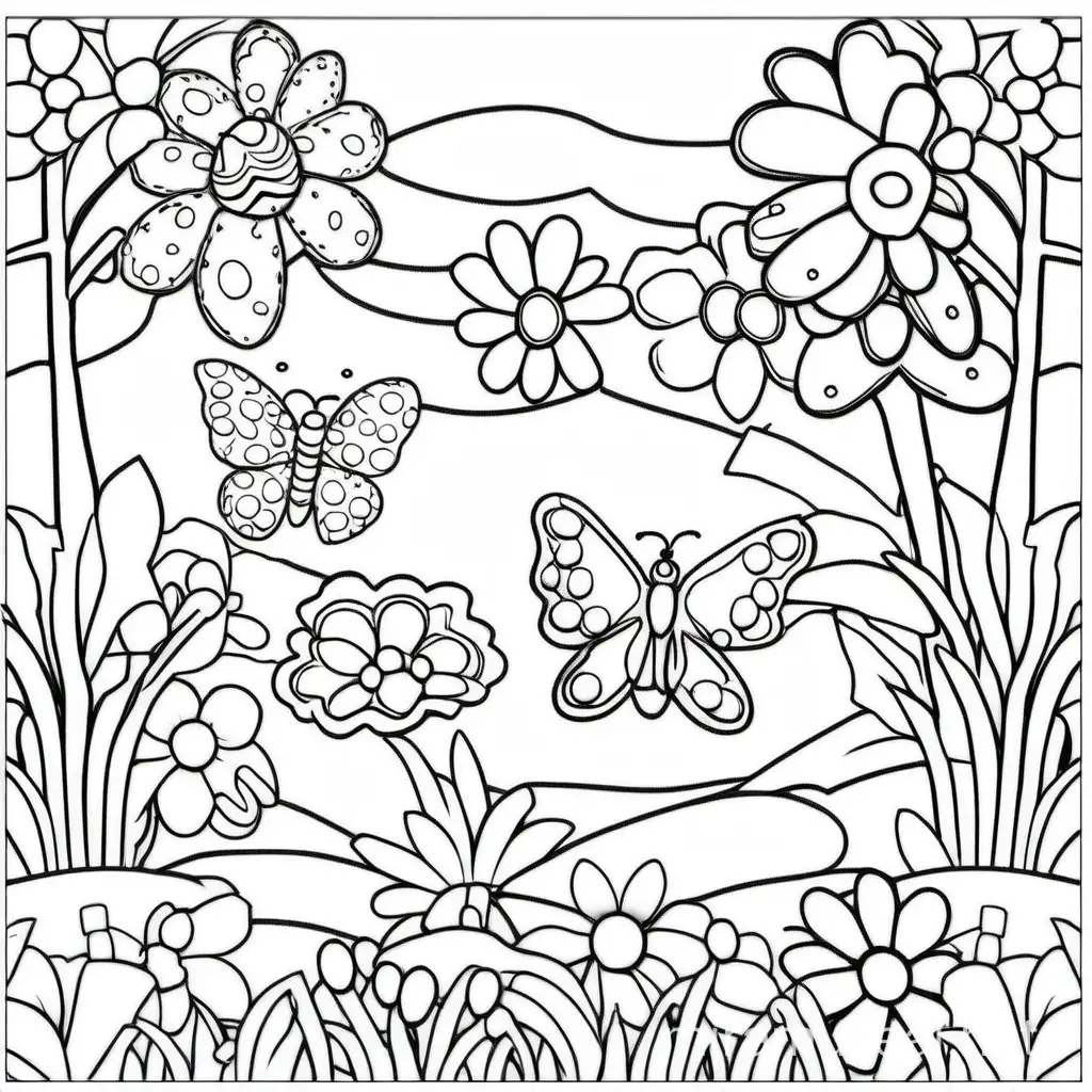 Spring Coloring Page for Preschoolers Joyful Flowers and Playful Animals