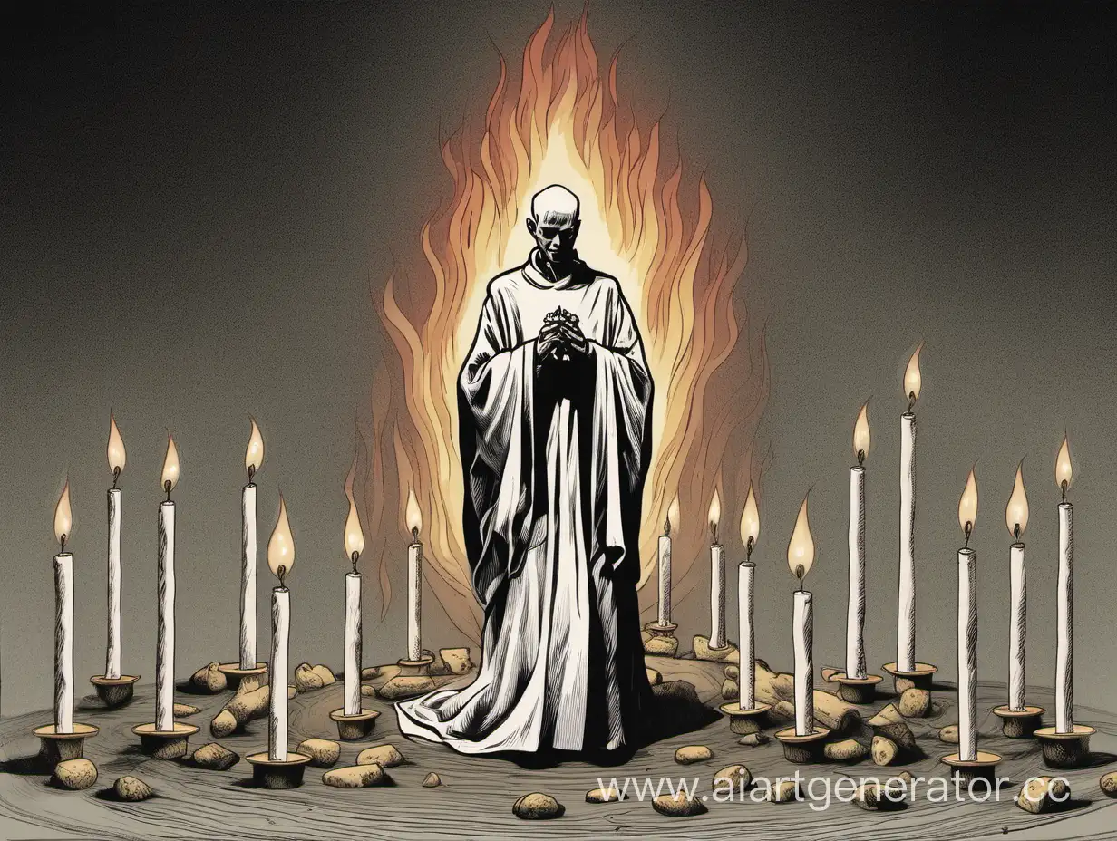 Жрец Бледного Пламени проводит ритуал со свечами