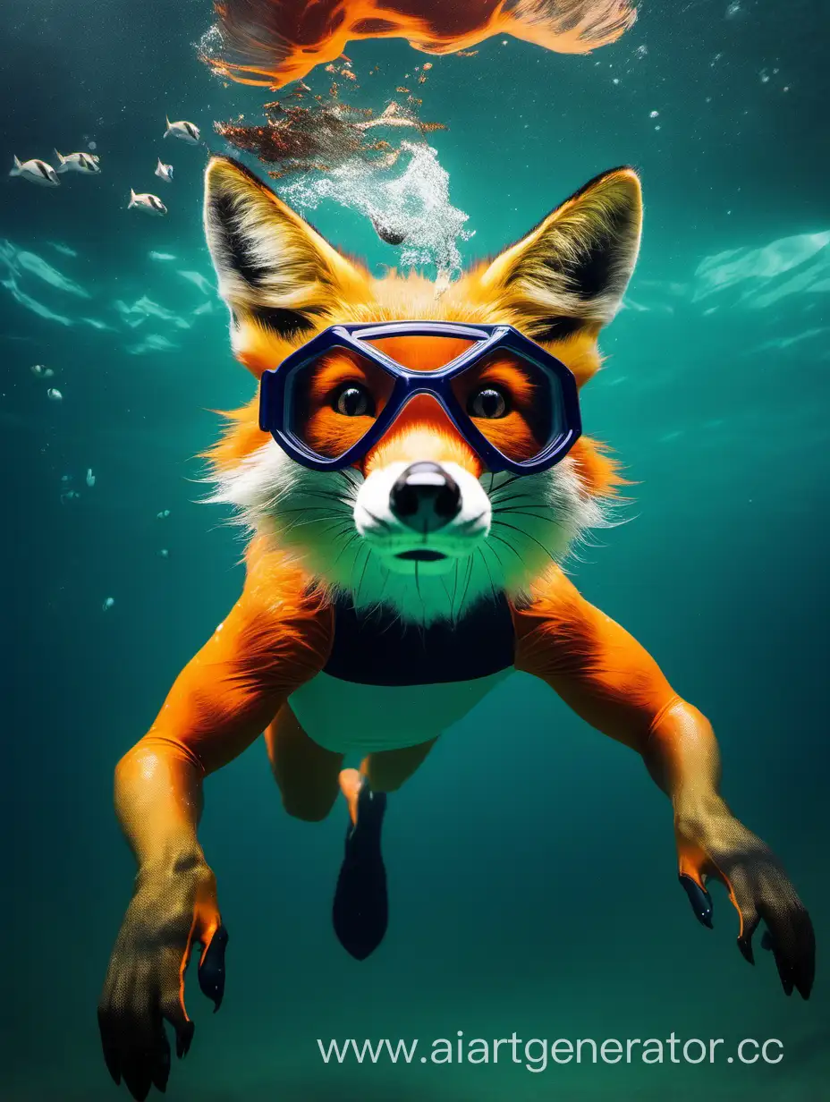 Playful-Fox-Wearing-a-Swimming-Mask-Underwater