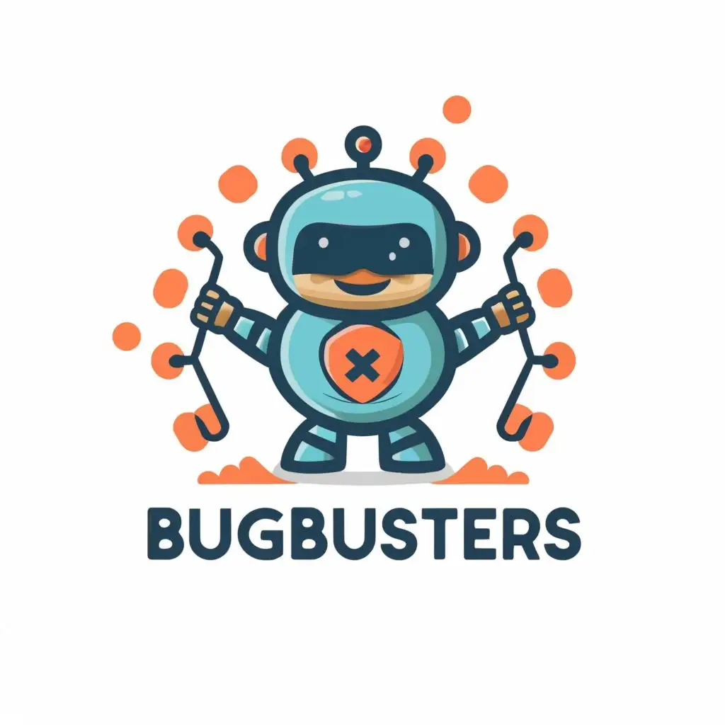 logo, a cute medical robot, with the text "Bugbusters", typography, be used in Medical Dental industry