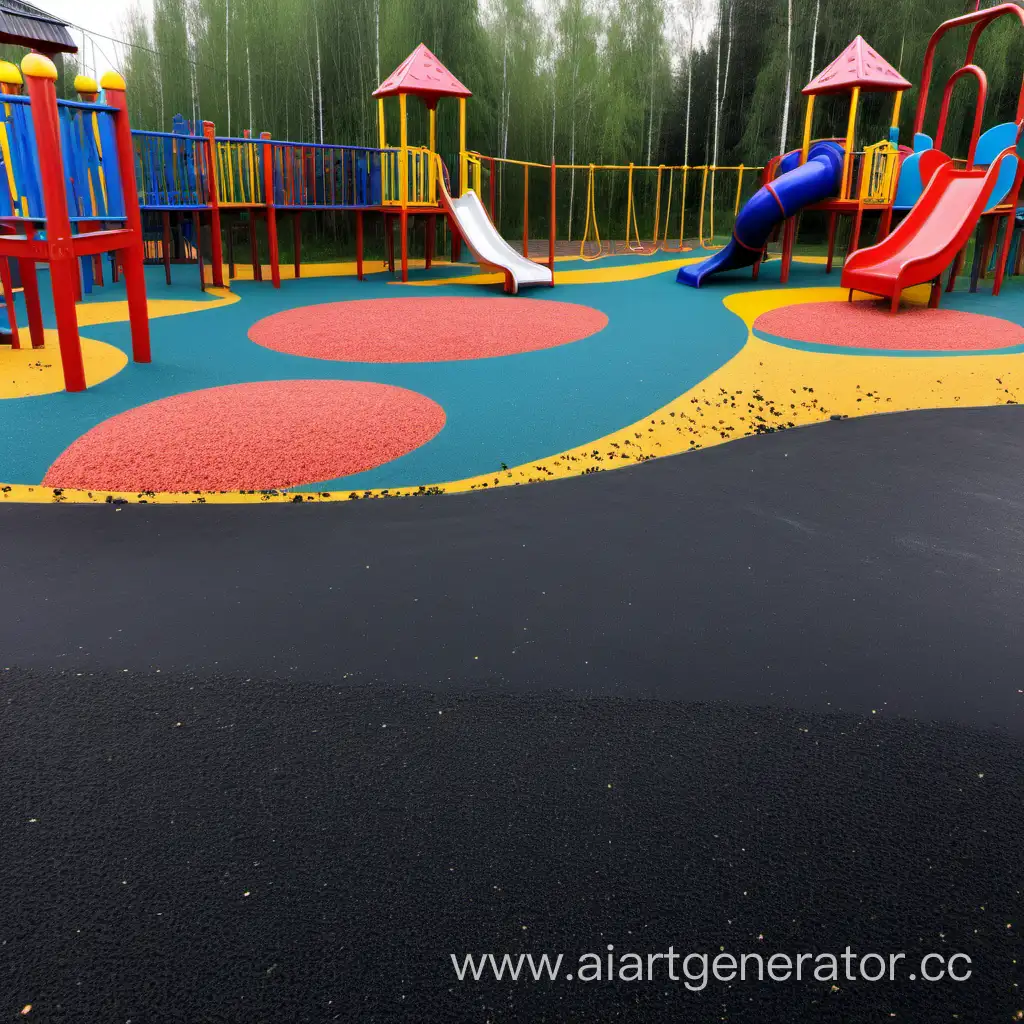 детская площадка в России покрытая  безопасным покрытием из цветной резиновой крошкой  с картинкой  на покрытии из мультфильма 