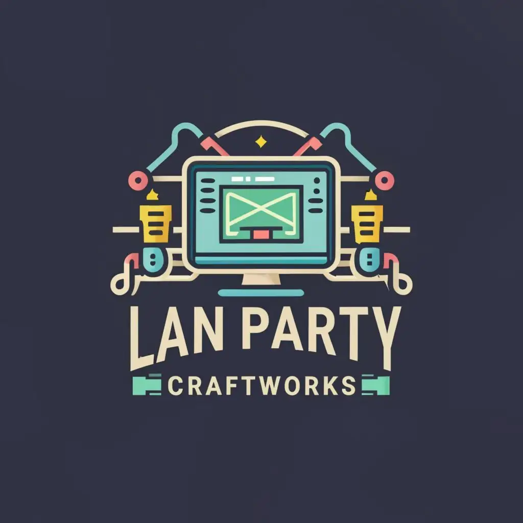 logo, computer and cables, with the text "LAN party craftworks", typography, be used in Restaurant industry