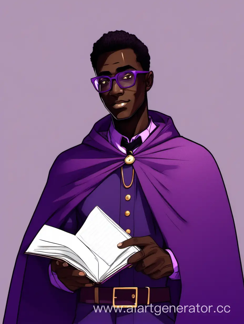 Stylish-African-American-Man-in-Purple-Cape-with-Notebook