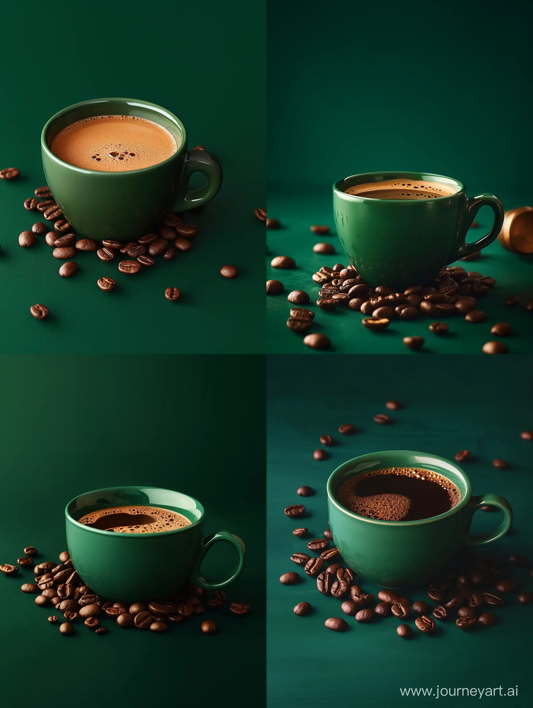 Aromatic-Coffee-Cup-with-Coffee-Beans-on-Green-Background