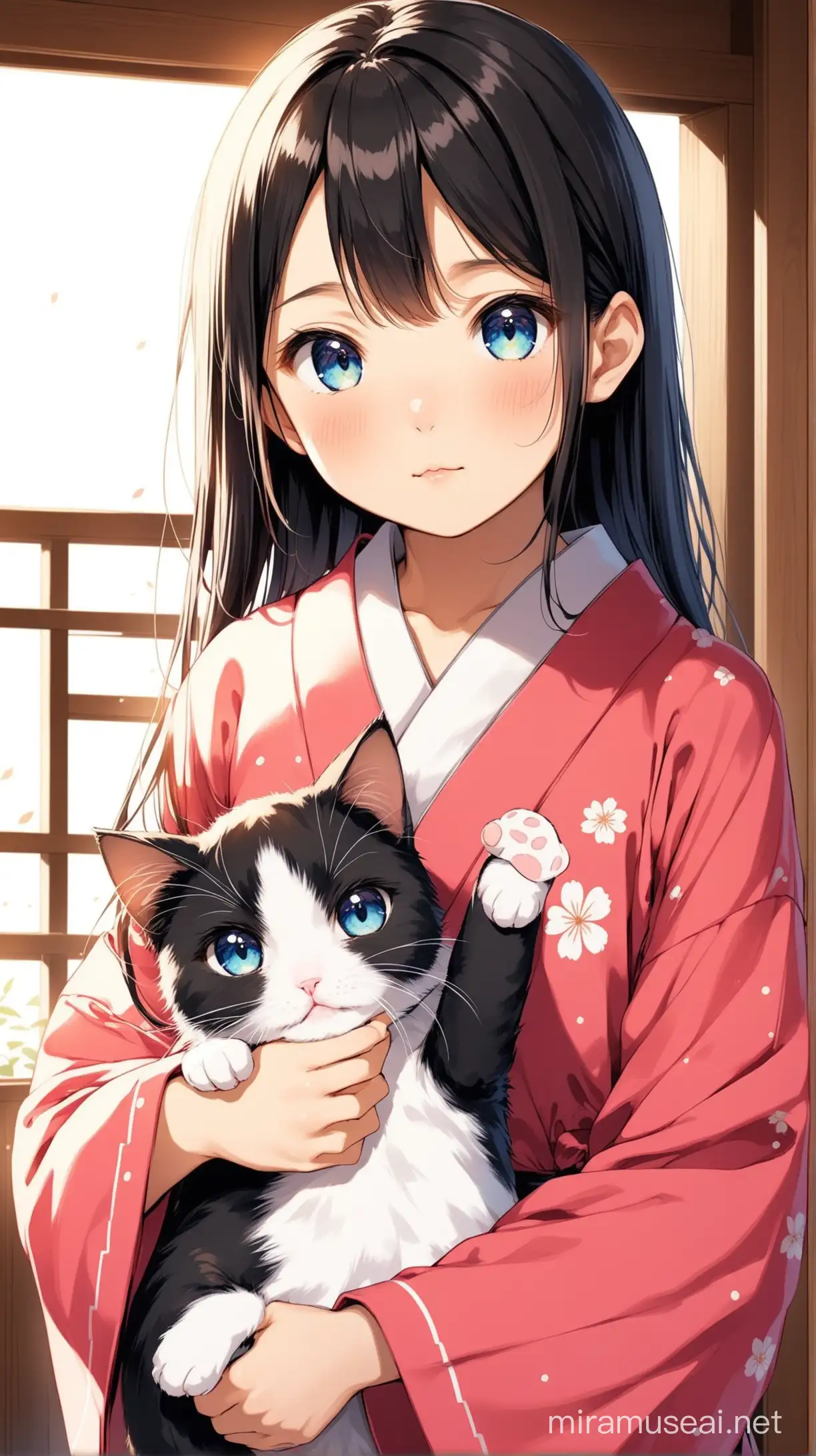 Adorable Japanese Girl Holding Cute Cat with Beautiful Eyes