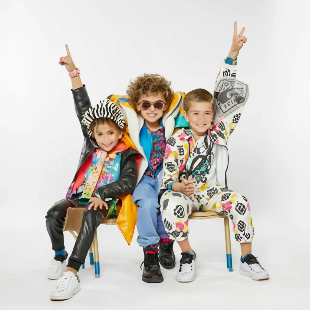 3 kids in cool clothes
Add the logo name on this Same picture

Name it Groovy Kiddie Couture