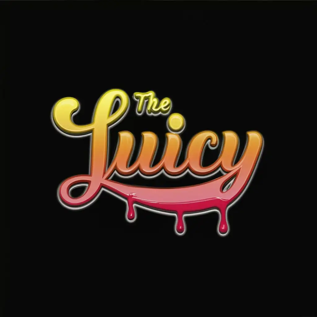 a logo design,with the text "The Juicy", main symbol:Design vibrant and tantalizing fonts for 'TheJuicy'—an intimate waterproof blanket tailored for couples and solo adventures, ensuring worry-free indulgence in messy encounters. Capture the essence of juiciness akin to a freshly bitten fruit, with elements of dripping allure. Make it sweaty! Focus solely on fonts, without incorporating graphics. Make sure all characters of THE JUICY are readable,Minimalistic,be used in Retail industry,clear background