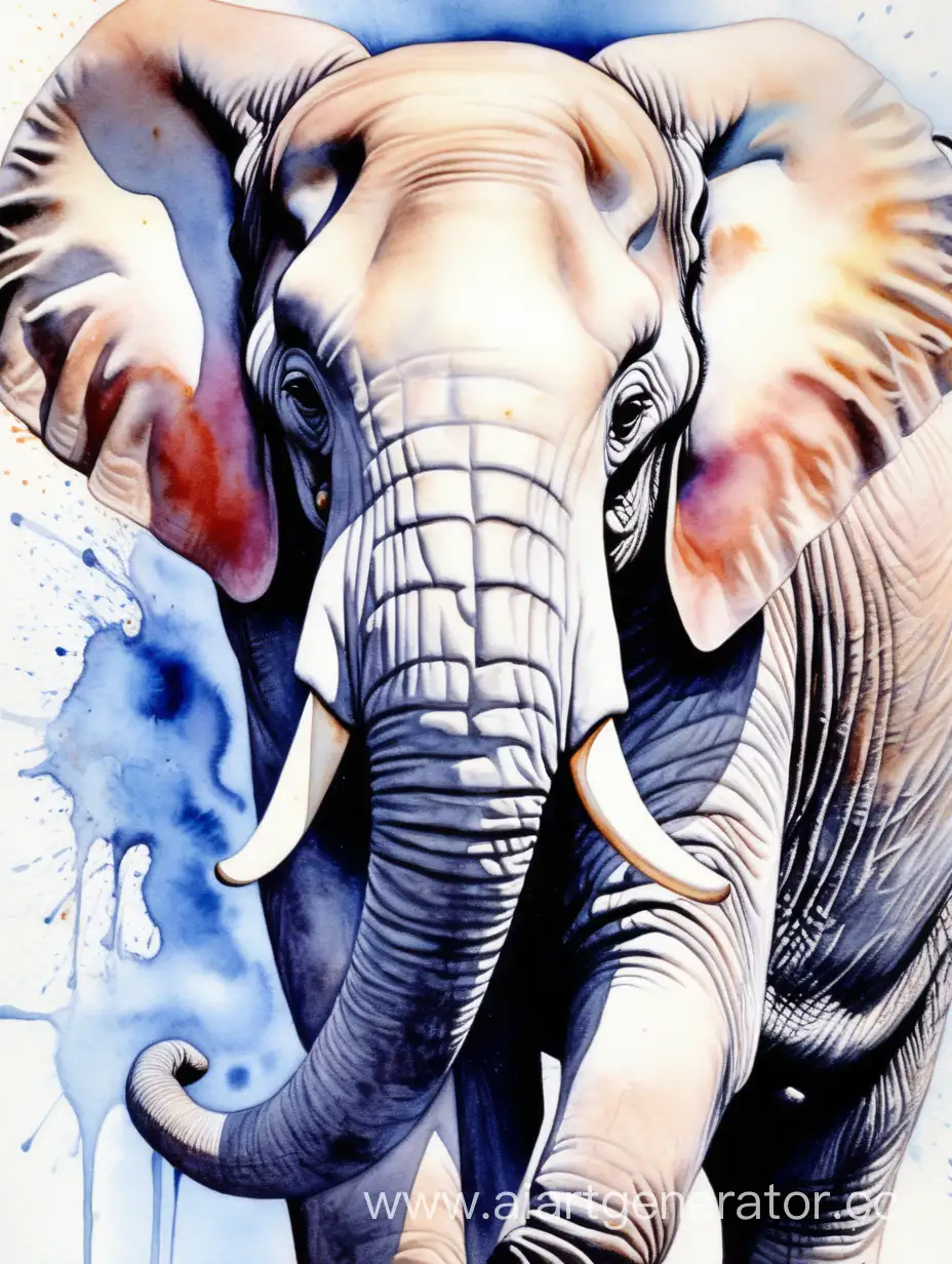 Ультра-детализация, мягкая акварель, яркая акварель,  качественная прорисовка деталей, белый слон