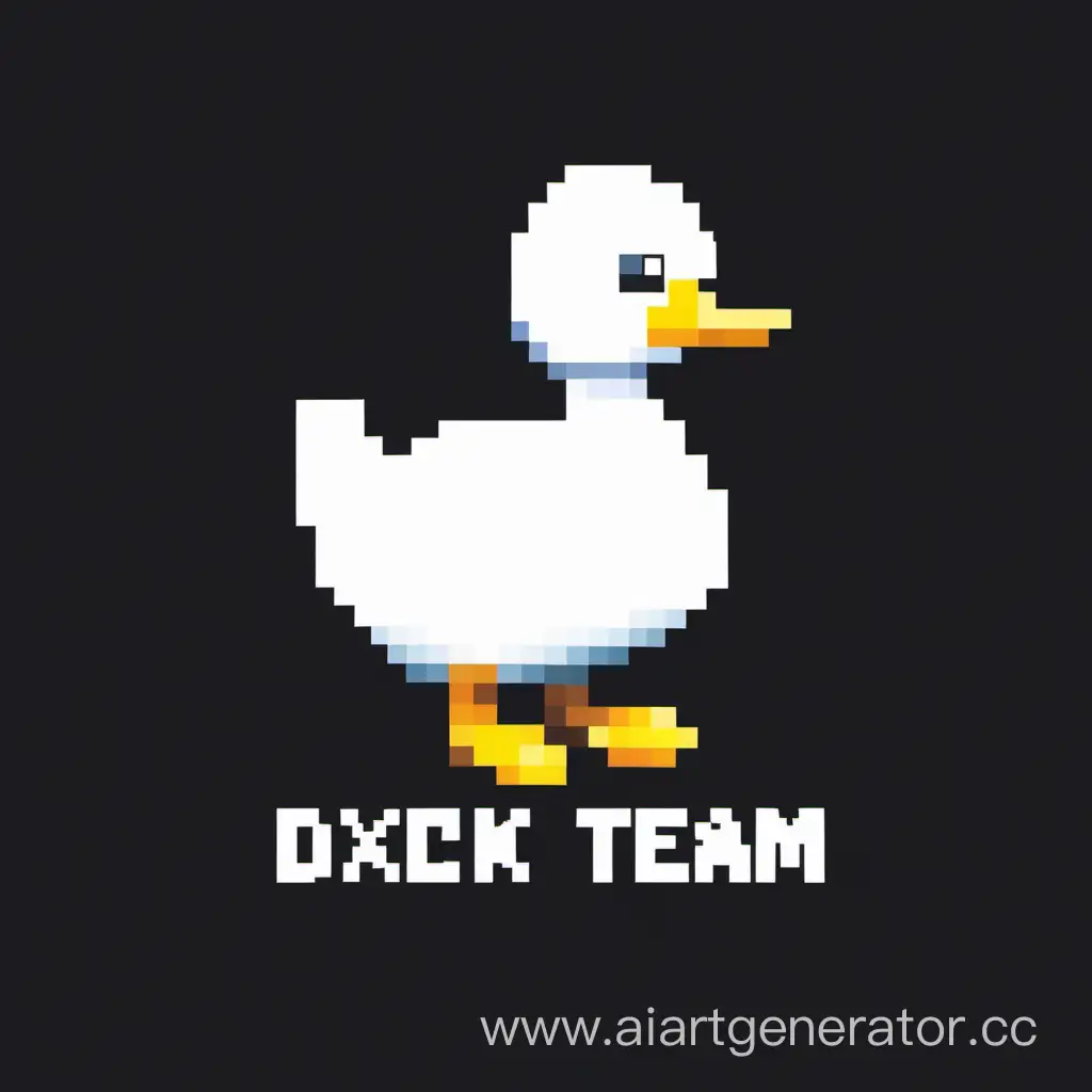 Фон для Компании на черном фоне белая надпись "DXCK Team",немного снизу этой надписи изображена минималистияная пиксельная утка с цифрами 011 на крыле