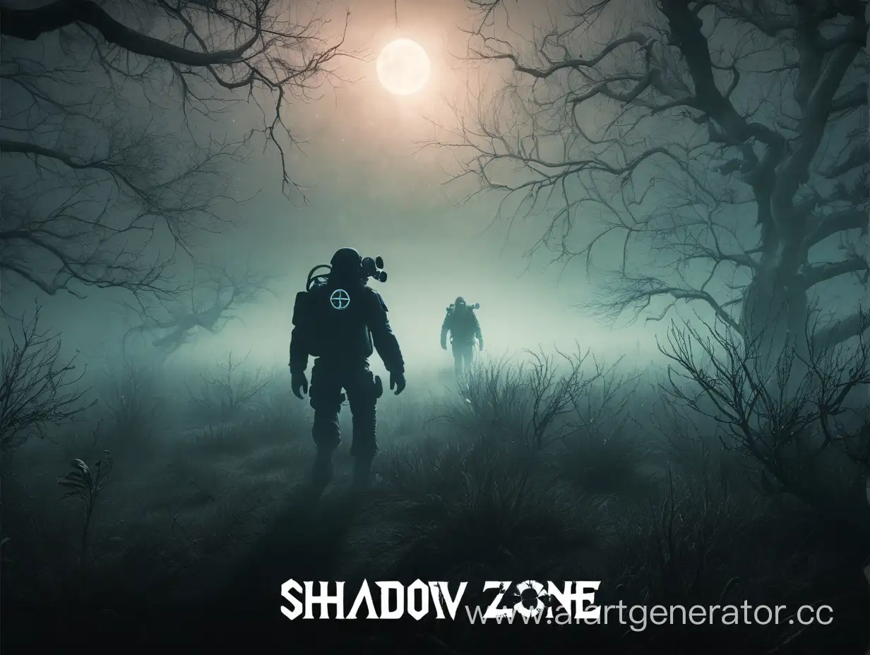 Лого для игры под названием SHADOW ZONE, по вселенной сталкер. На лого должен быть так же пейзаж зарослей в тумане, через который идет человек в противогазе