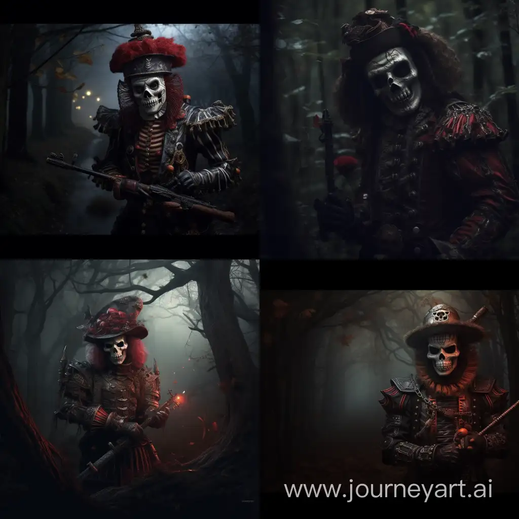 Mysterious-Landsknecht-with-Iron-Mask-and-Gun-in-Dark-Forest