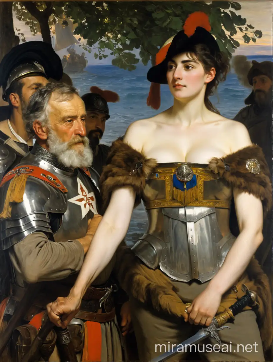 Adolf Menzel old man in armor, young undressed woman, battle of tetuan 