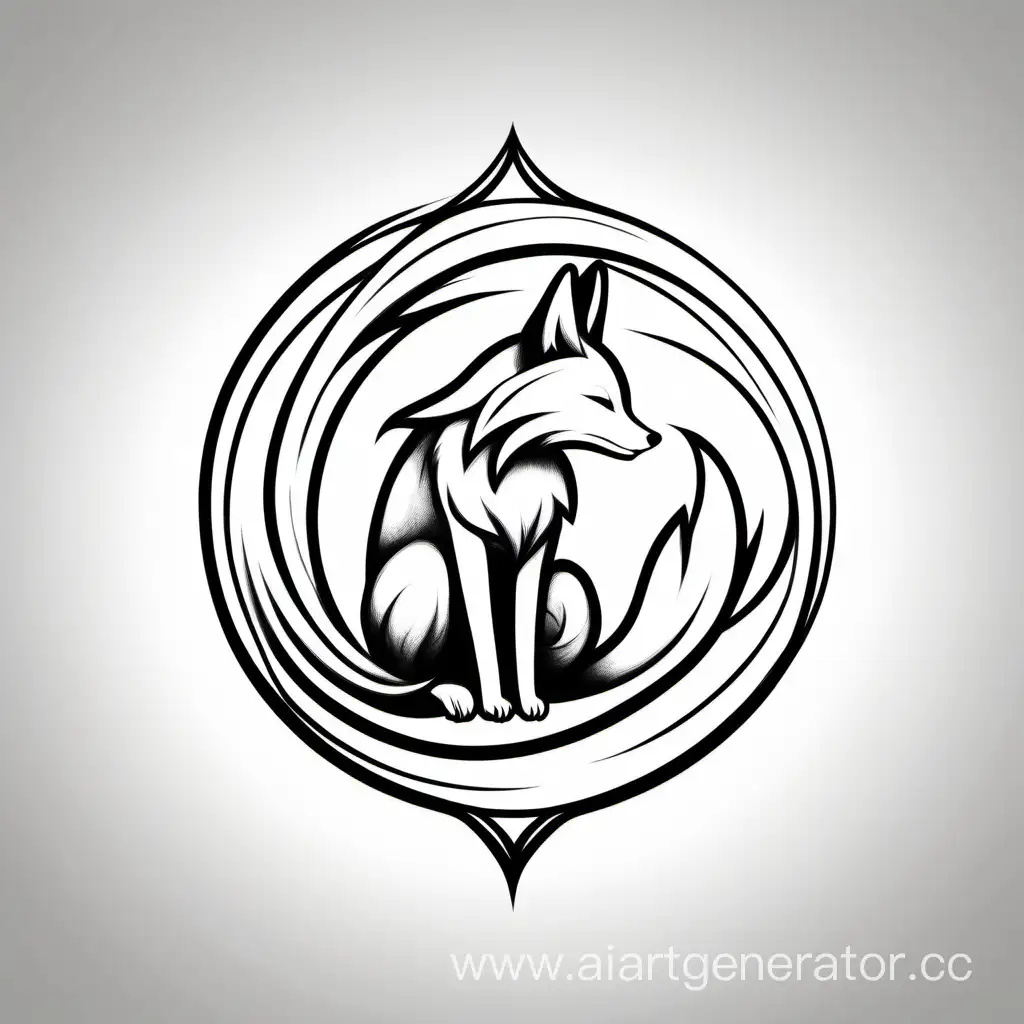 спокойствие чёрно-белый простой необычный эскиз логотип животного спокойствие, кицунэ
