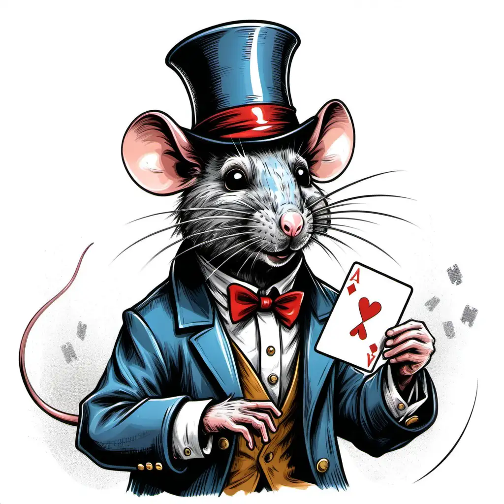 Rat Magician Performing Card Tricks Sketch