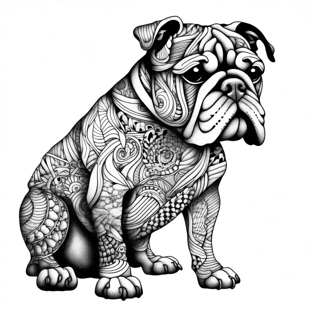 Zentangle Bulldog Art Intricate Geometric Design of a Bulldog