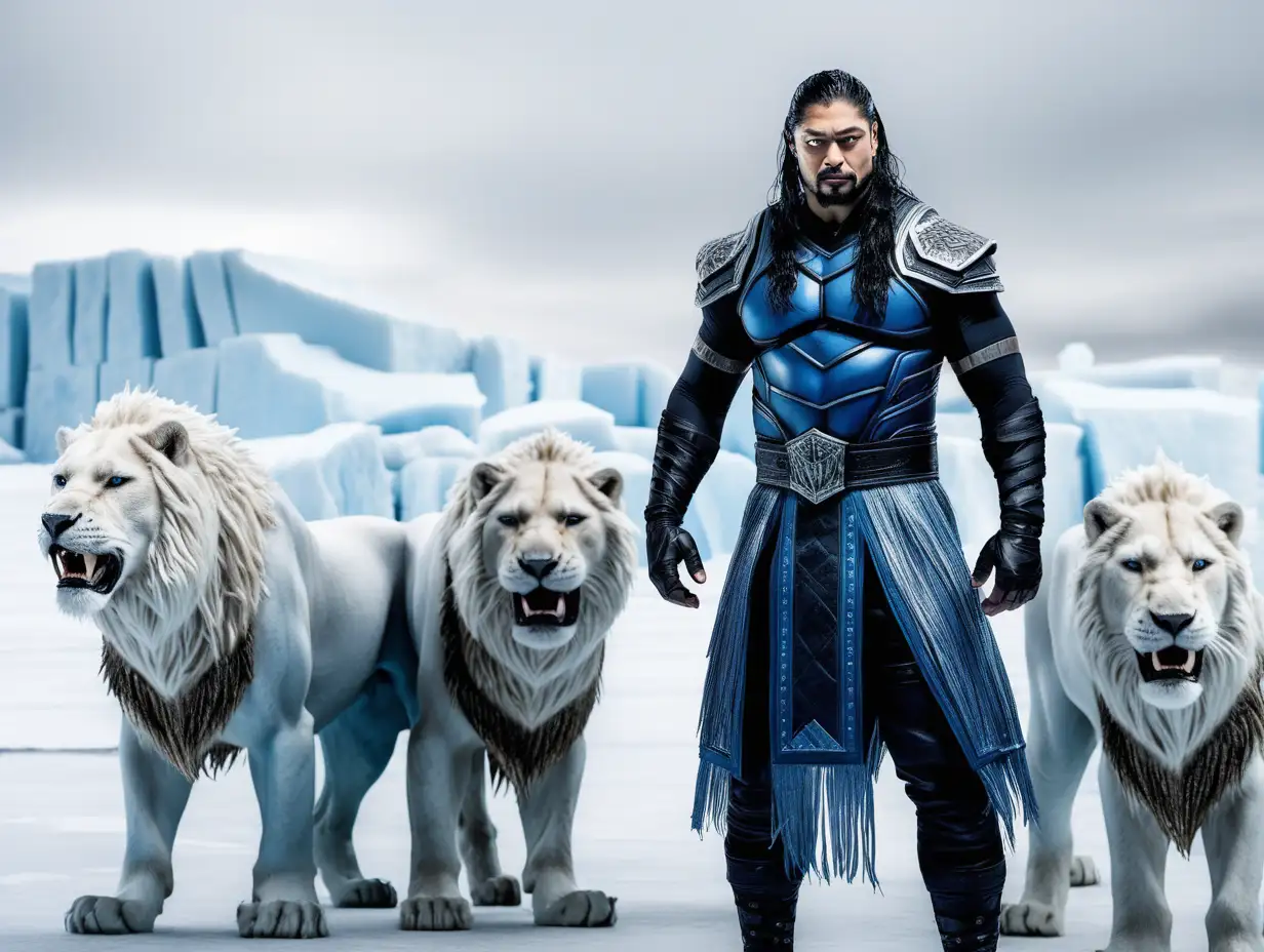 Roman Reigns as Sub-Zero in the artic with frost lions