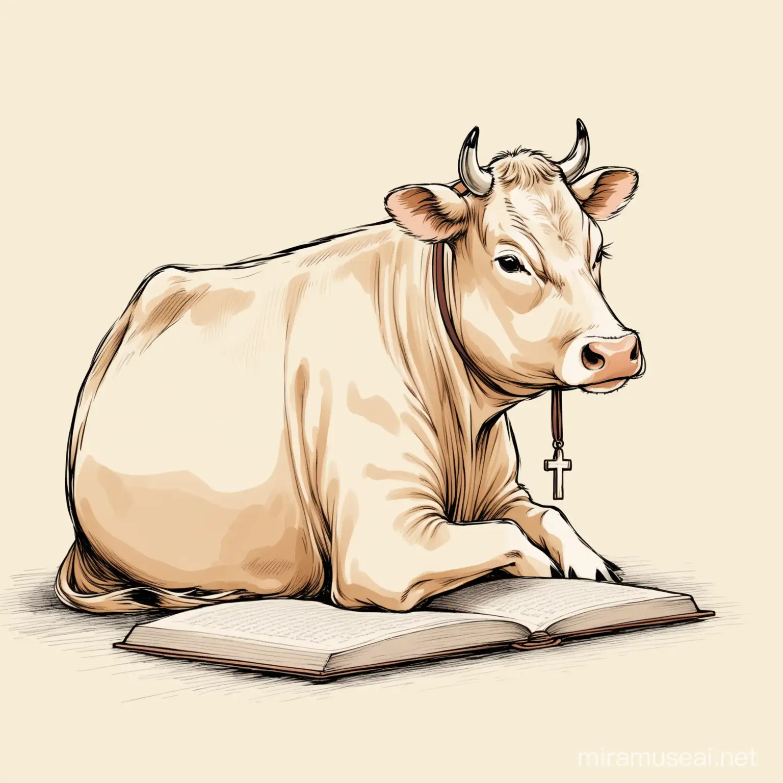 Devout Cow Engaged in Prayer Drawing