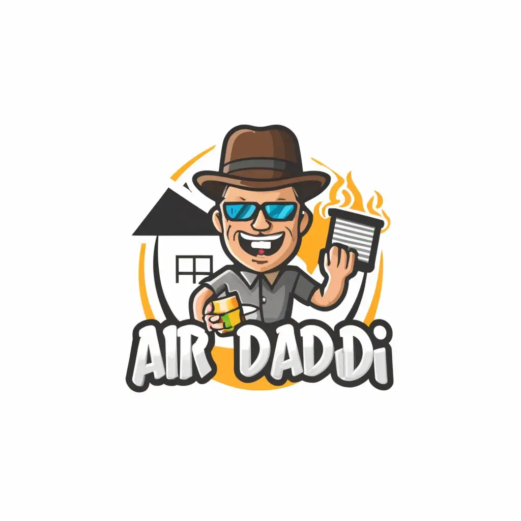 LOGO-Design-For-The-Air-Daddi-Experience-Cartoon-Guy-with-Top-Hat-and-Sun-Glasses-Holding-Home-Furnace-Filter