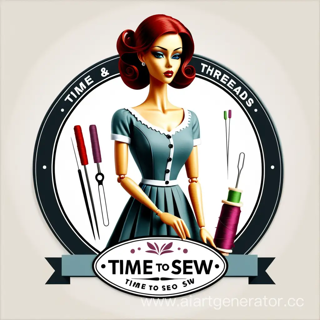 Логотип time to sew , иголки нитки манекен 