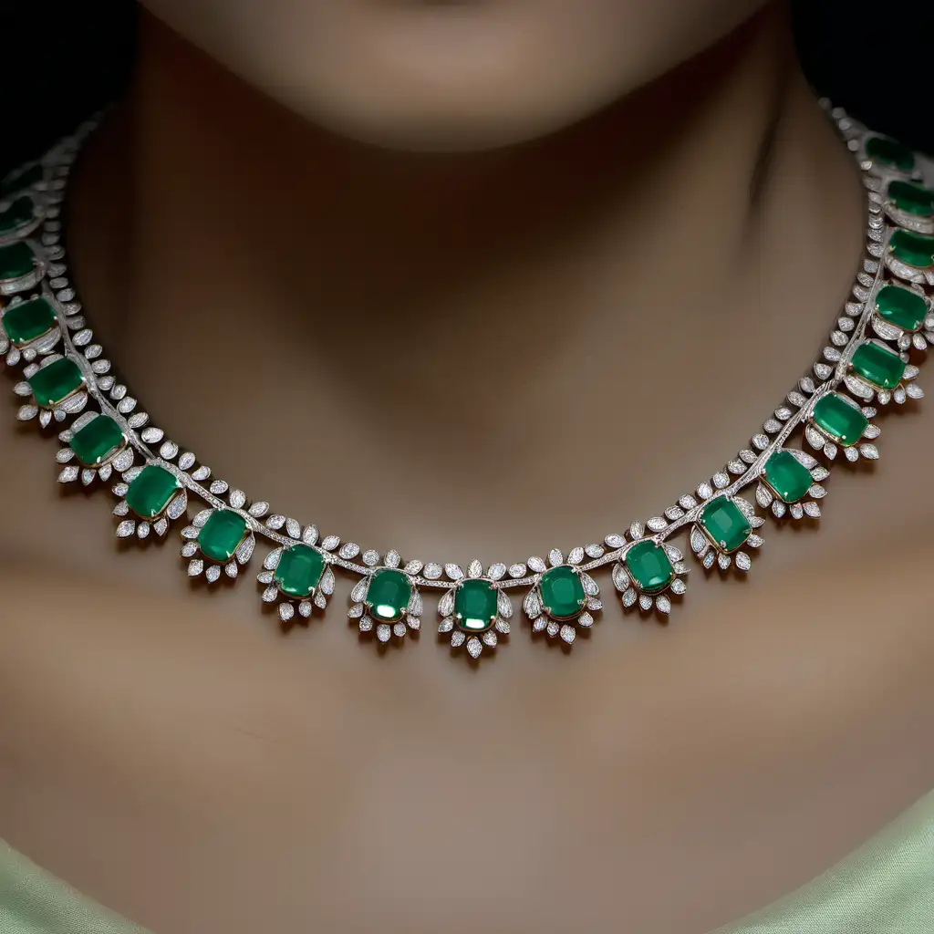 Dainty emeralds and diamonds neckpiece