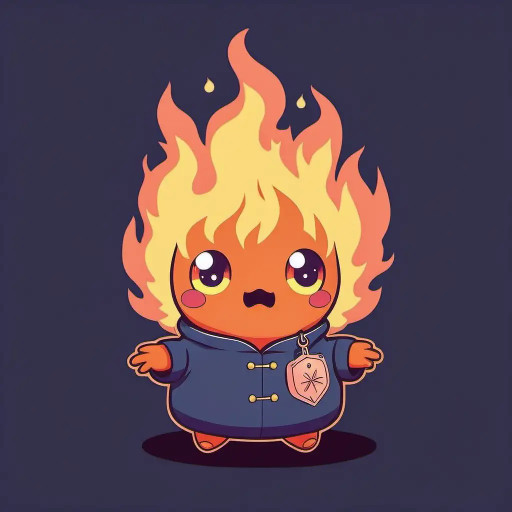 STYLE: flat vector illustration | SUBJECT:  Calcifer from howls movie castle | AESTHETIC: pastel goth | COLOR PALLETTE: pastels | IN THE STYLE OF: sanrio, kawaii, chibi — niji 5 — s 50