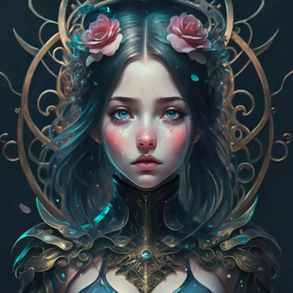 logo, Create a visually striking image of a 3D girl, gothic, intricate, elegant, realistic proportions, highly detailed, digital painting, artstation, HQ, concept art, ray tracing, smooth, sharp focus, cinematic lighting, illustration, intricate background, with the text "yoroshiku", typography