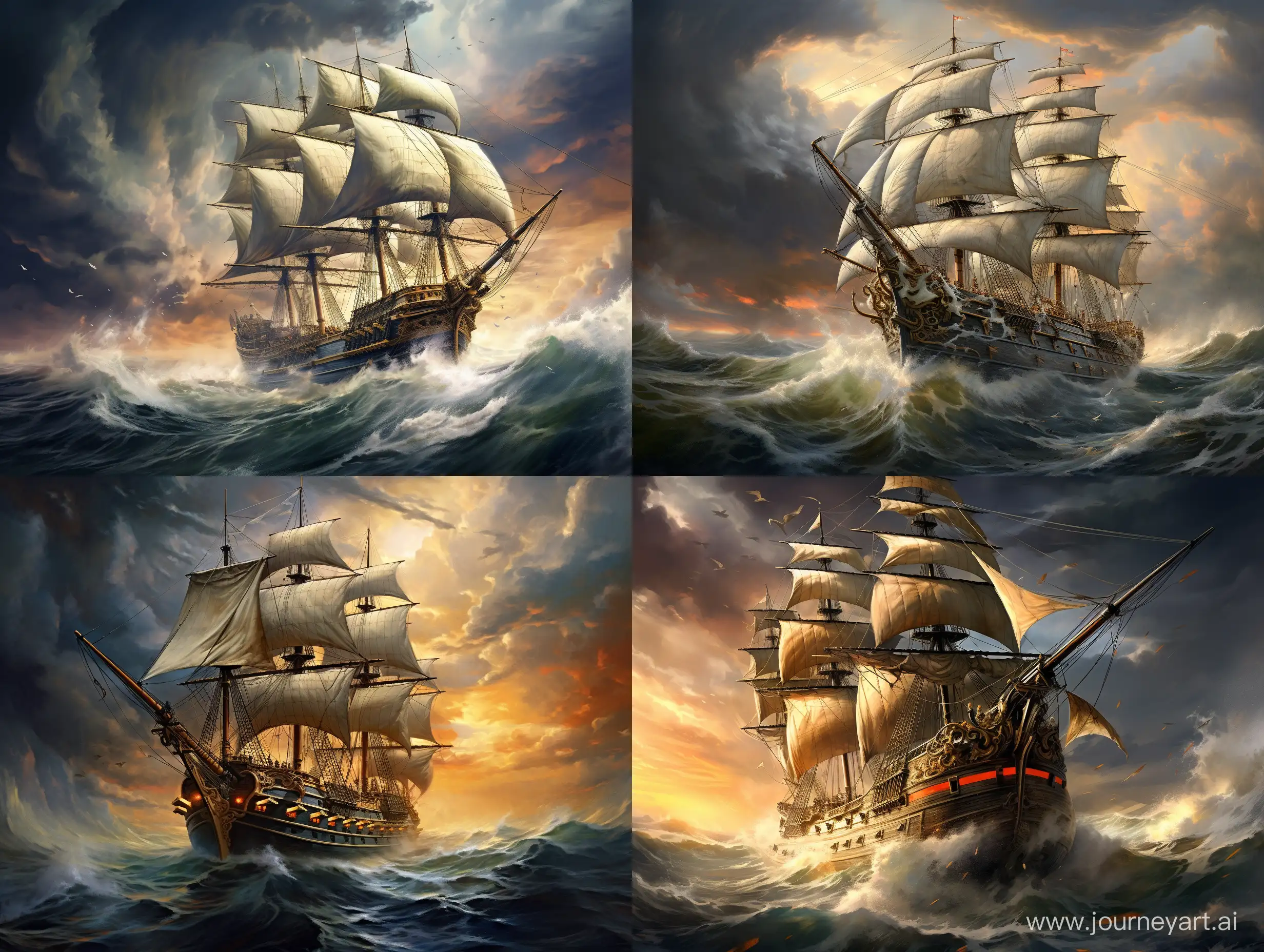 Majestic-Frigate-Sailing-Through-a-Stormy-Sea