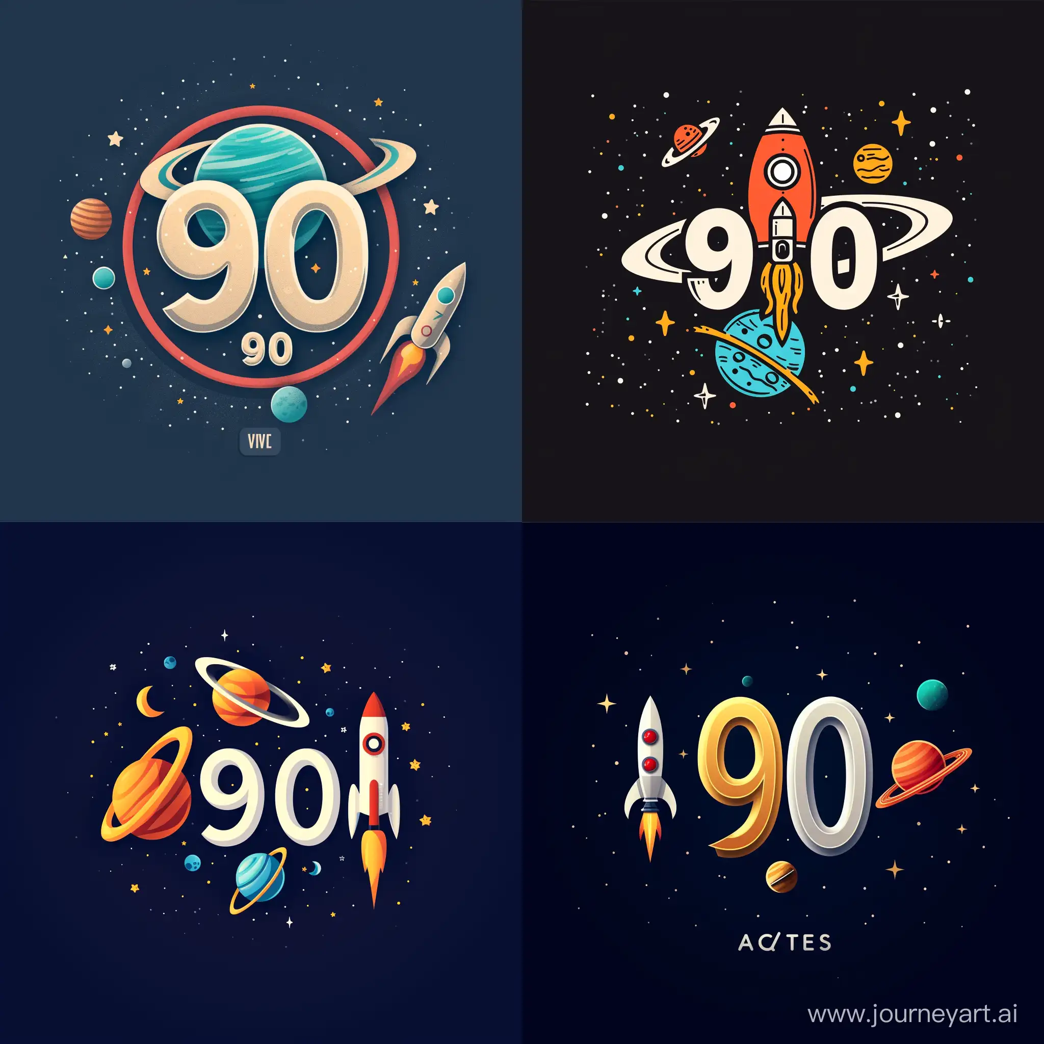 Modern-Educational-Institution-Logo-Spacethemed-Design-with-Number-90-Planet-and-Rocket