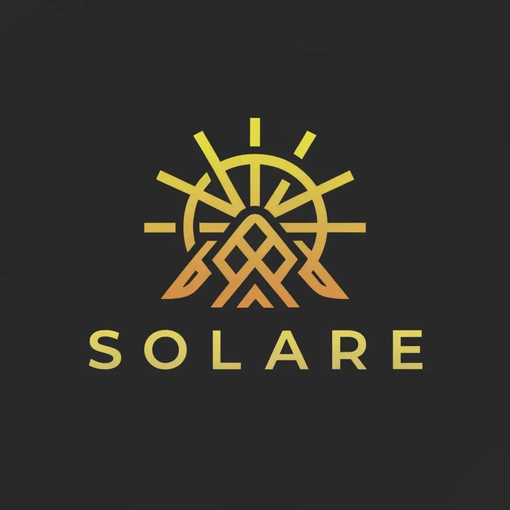 a logo design,with the text "SOLARE", main symbol:Sun with mountain of gold,complex,clear background