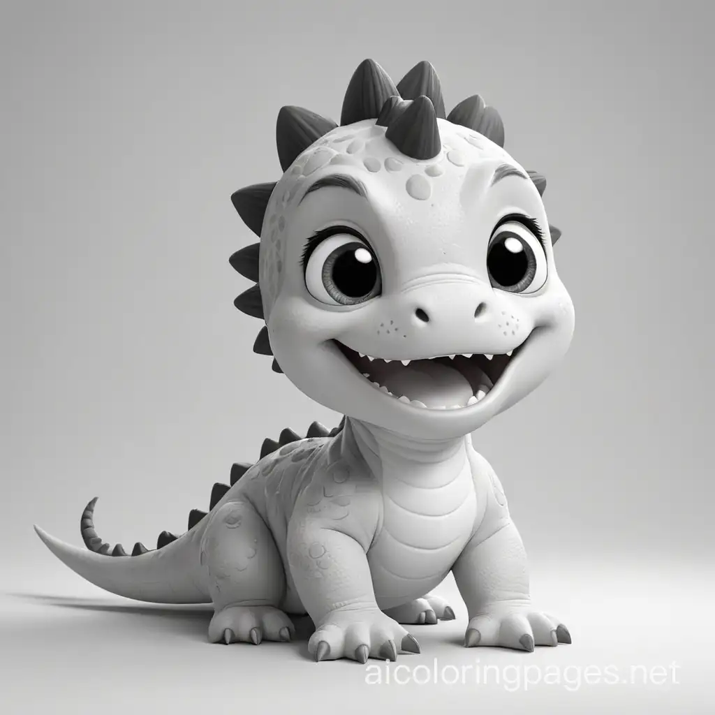 Cute little cartoon baby dino
, Coloring Page, black and white, line art, white background, Simplicity, Ample White Space. The background of the coloring page is plain white to make it easy for young children to color within the lines. The outlines of all the subjects are easy to distinguish, making it simple for kids to color without too much difficulty