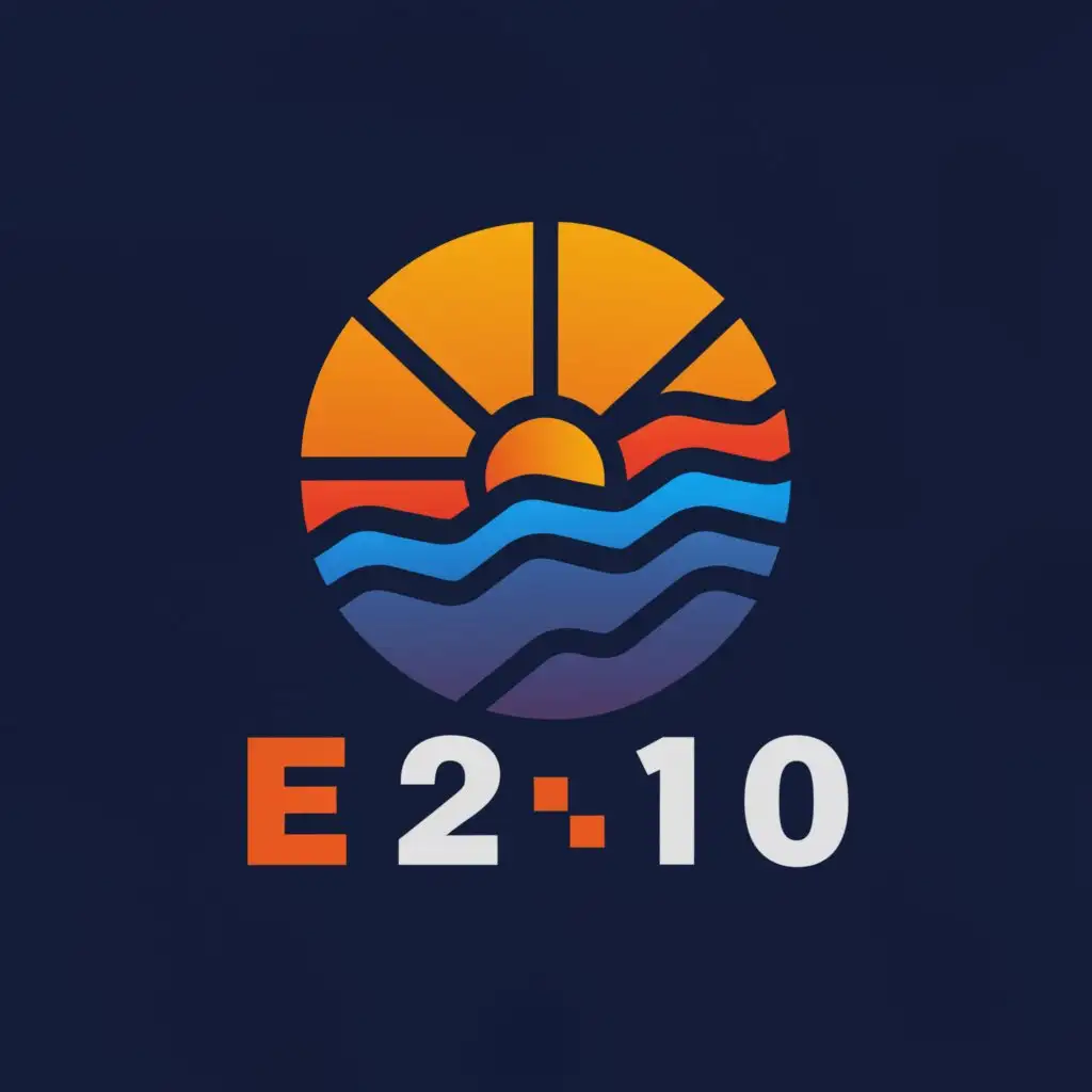 a logo design, with the text E2:10, main symbol: a logo design, with the text E2:10, main symbol: E2:10, clear background, Color: blue & sunset orange, Moderate, clear background