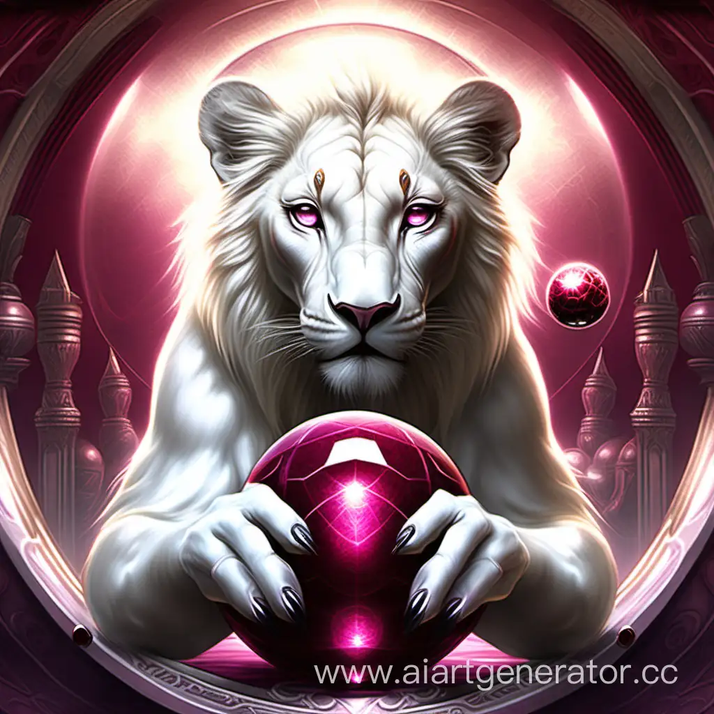 Majestic-White-Lioness-Embracing-Cosmic-Harmony-with-Ruby-Adorned-Third-Eye