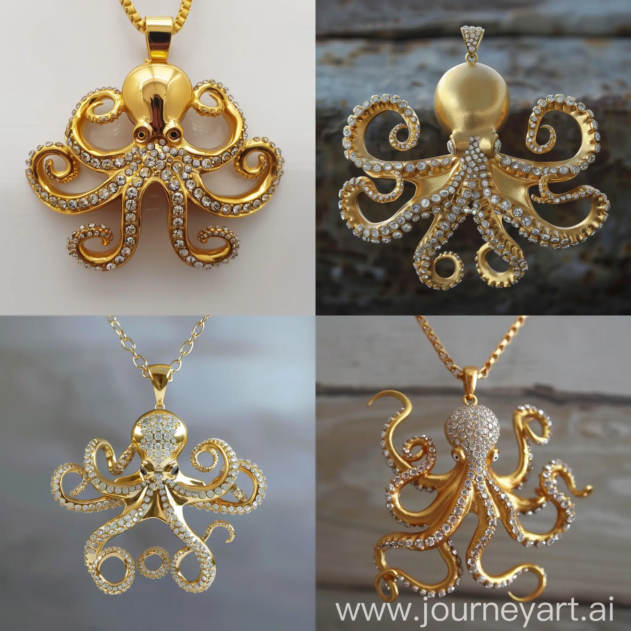 Imagine you are matrix software and create a gold pendant octopus with jeweled arms 