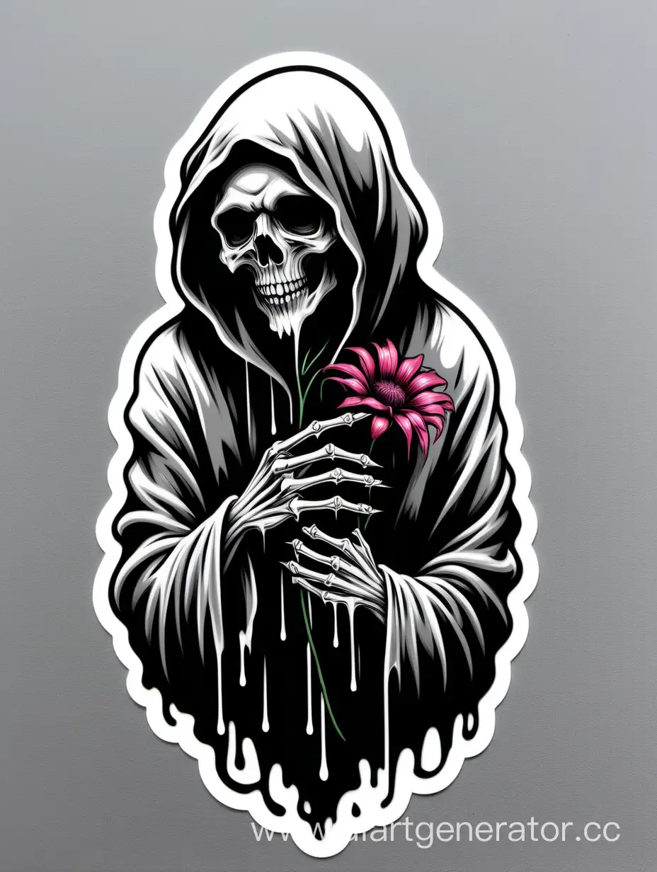 the Reaper, love hand, delicate flower fluid, high contrast, street art style,sticker, white background