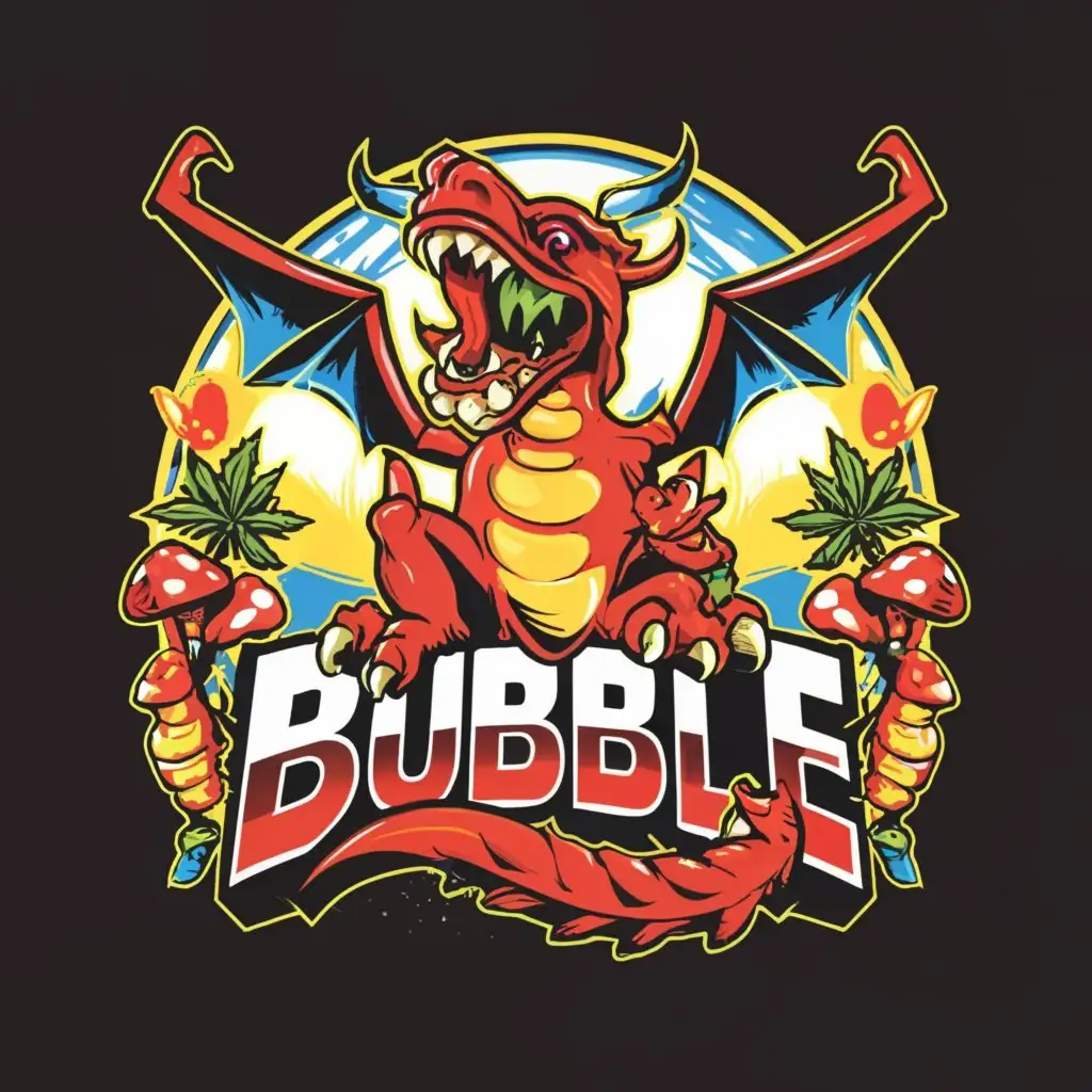 Logo-Design-For-Bubble-Mysterious-Red-Dragon-Dealer-with-Magical-Aura-and-Psychedelic-Flair