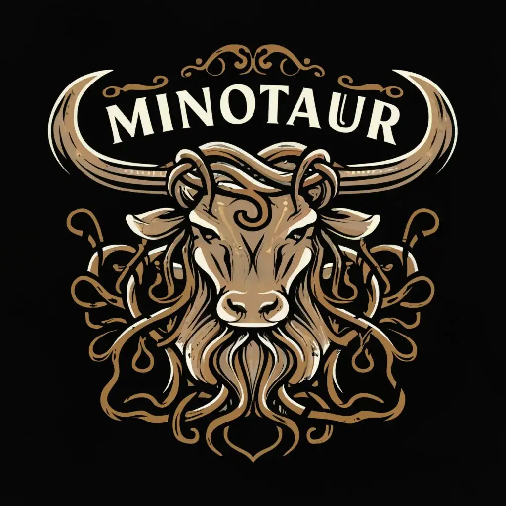 LOGO-Design-For-Minotaur-Powerful-Bull-with-Rooted-Beard-Typography