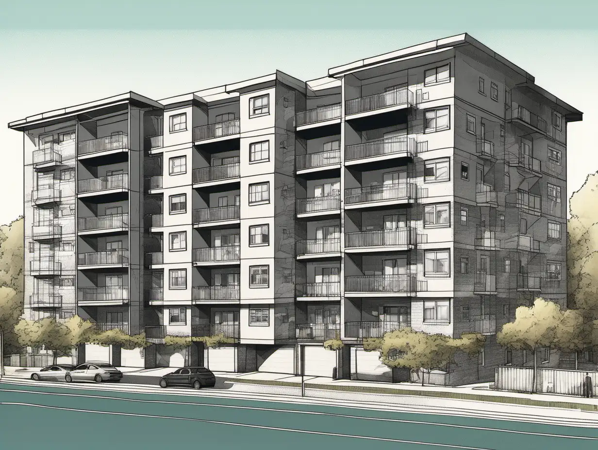 illustration of duplex apartment complex in urban setting