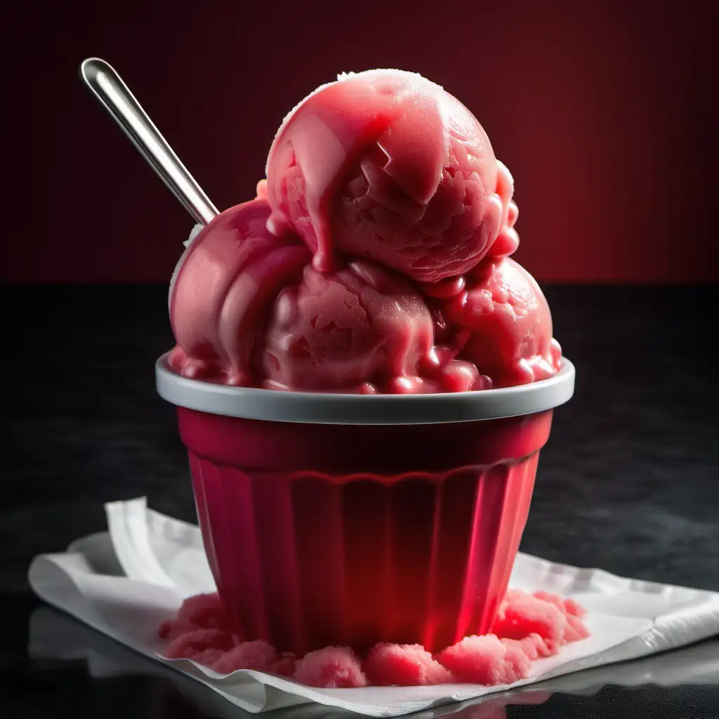 CREATE AN IMAGE OF CREAMY RED ITALIAN ICE IN A CUP 