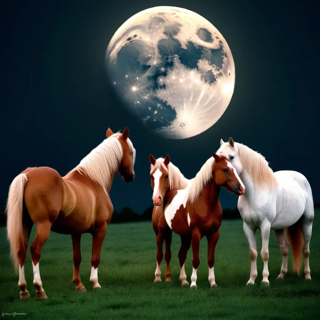 Strawberry Horses Under the Enchanting Full Moon