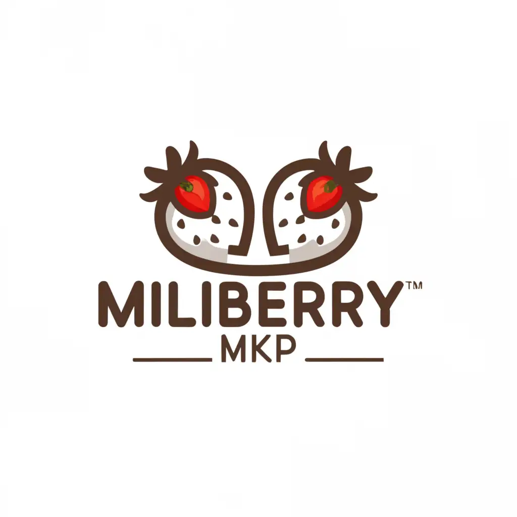 a logo design,with the text "MILBERRY_MKP", main symbol:Strawberries in chocolate,Minimalistic,be used in Restaurant industry,clear background