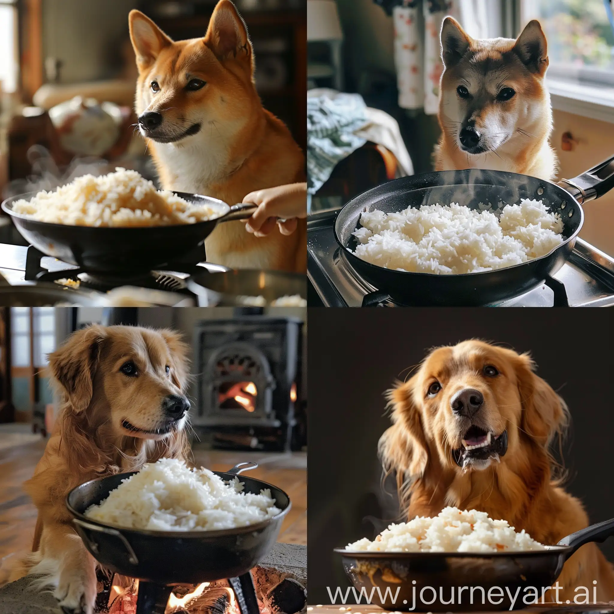 A dog is frying rice