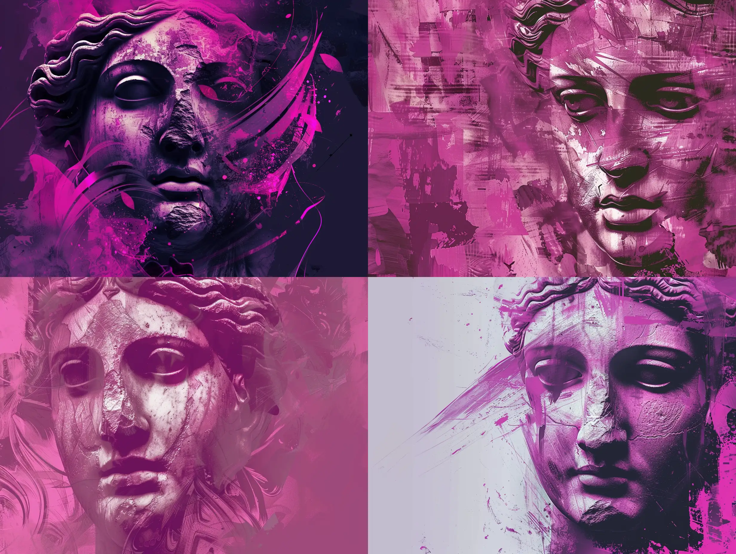 an Ancient Greek face statue of Woman with magenta colour and abstract background,1400x1400 pixel, hd