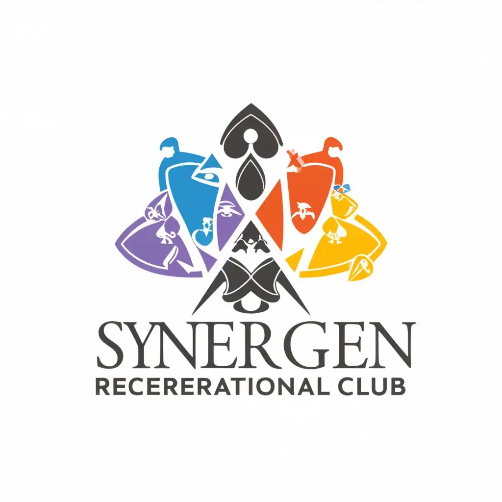a logo design,with the text "SYNERGEN Recreational Club", main symbol:Playing diamonds,clubs, spades,hearts and sports with recreational activities, fun,Moderate,clear background