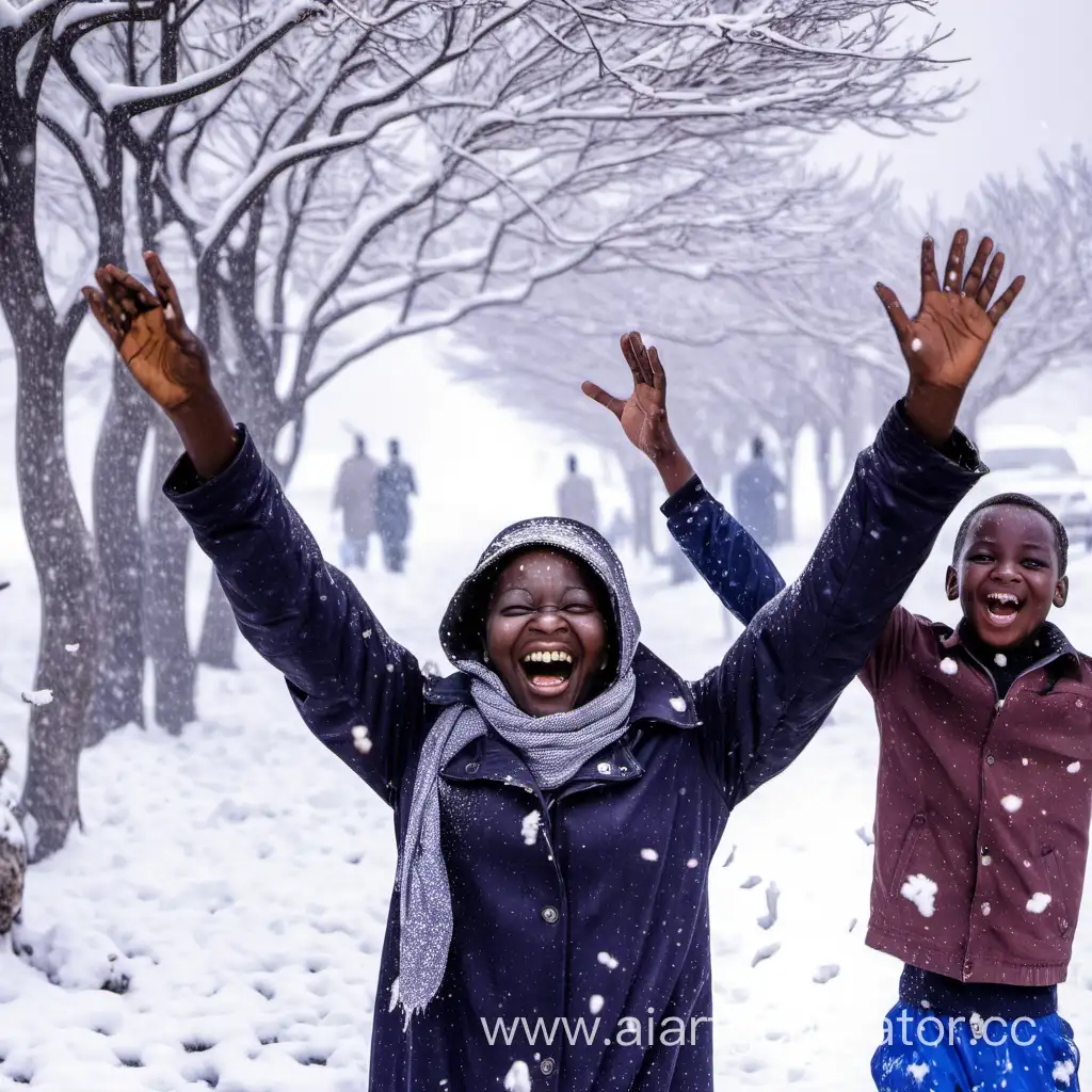 В Африканских странах пошел снег. Африканцы были очень рады впервые увидеть снег