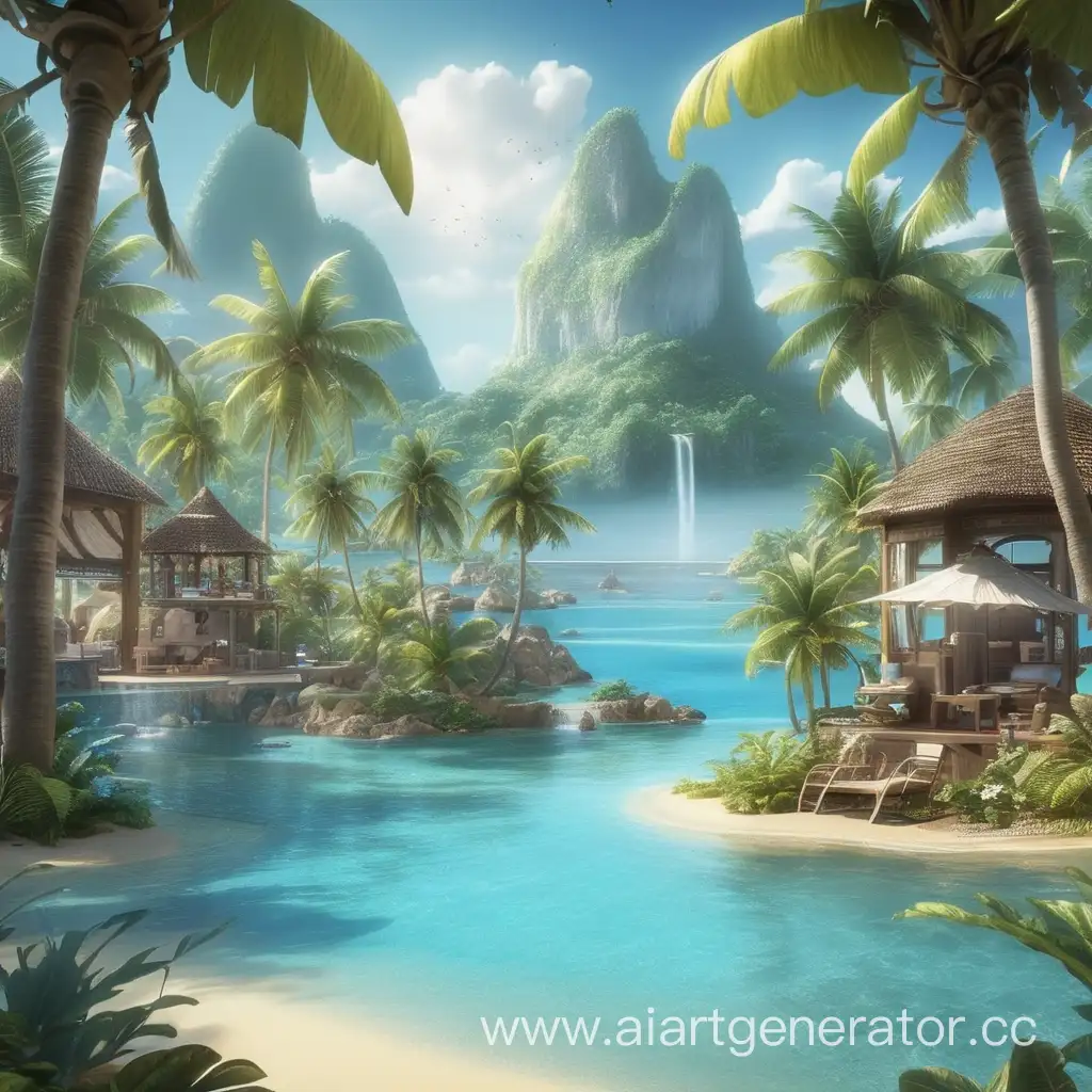 Vibrant-Tropical-Paradise-with-Lush-Palm-Trees-and-Azure-Waters