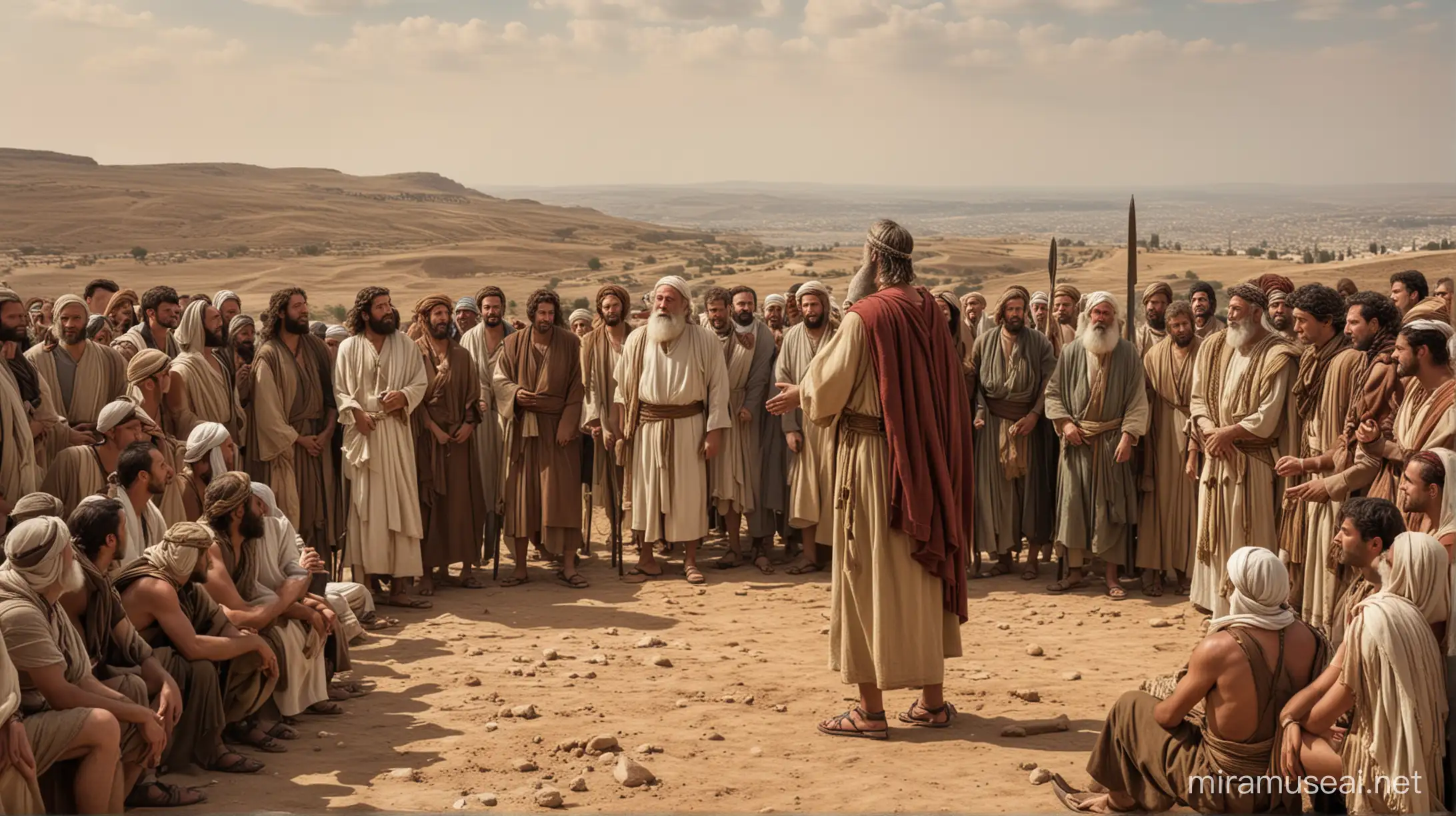 Moses Speaking to a Gathering of Israeli People in Ancient Times