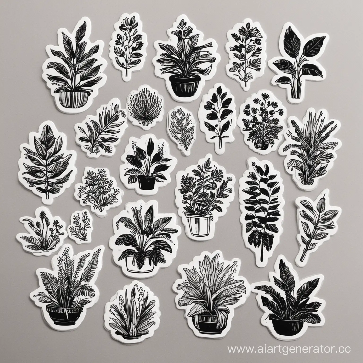 Monochrome-Sticker-Set-Featuring-Botanical-Designs